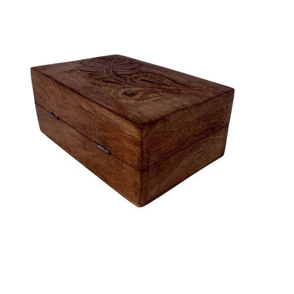 Vintage Hand Carved Floral Wooden Box Small Jewelry Keepsake Chest Home Décor - Picture 7 of 9